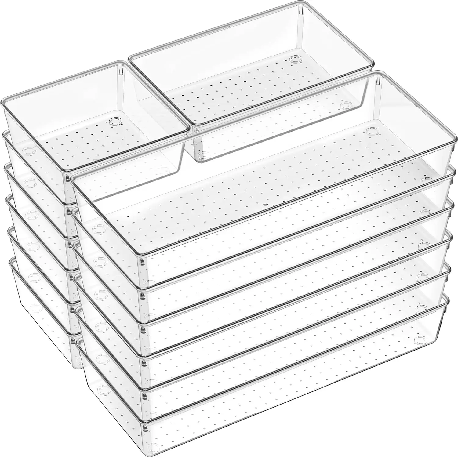 

18 Pcs Large Size Clear Drawer Organizer Set, Acrylic Non Slip Non Cracking Kitchen Drawer Storage Tray Divider, Multifu
