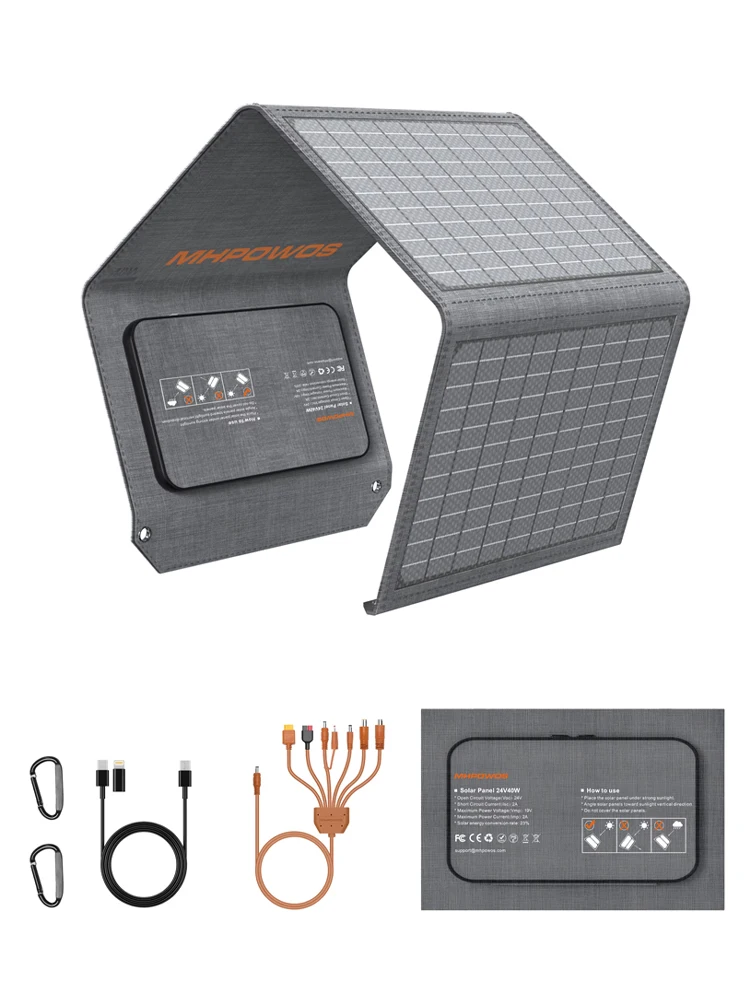 MHPOWOS 40 W faltbares Solarpanel, 5 V USB, tragbares Ladegerät für Handy, wasserdichte Outdoor-Powerbank für Camping