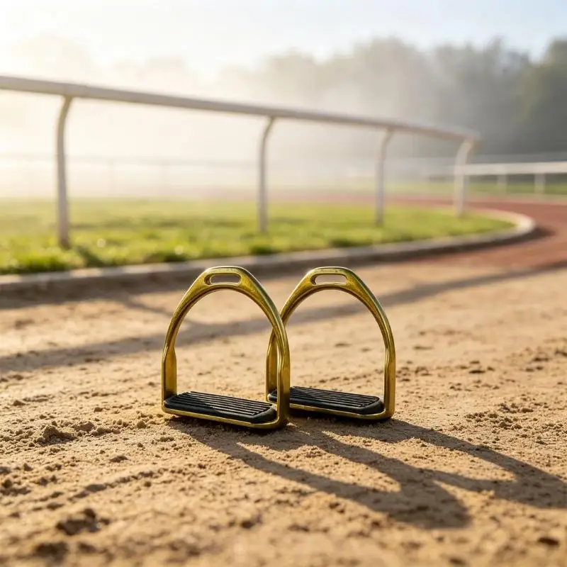 M5TC Gold-Tone Horse Stirrups with Black Ribbed Footbeds, Coordinated Set