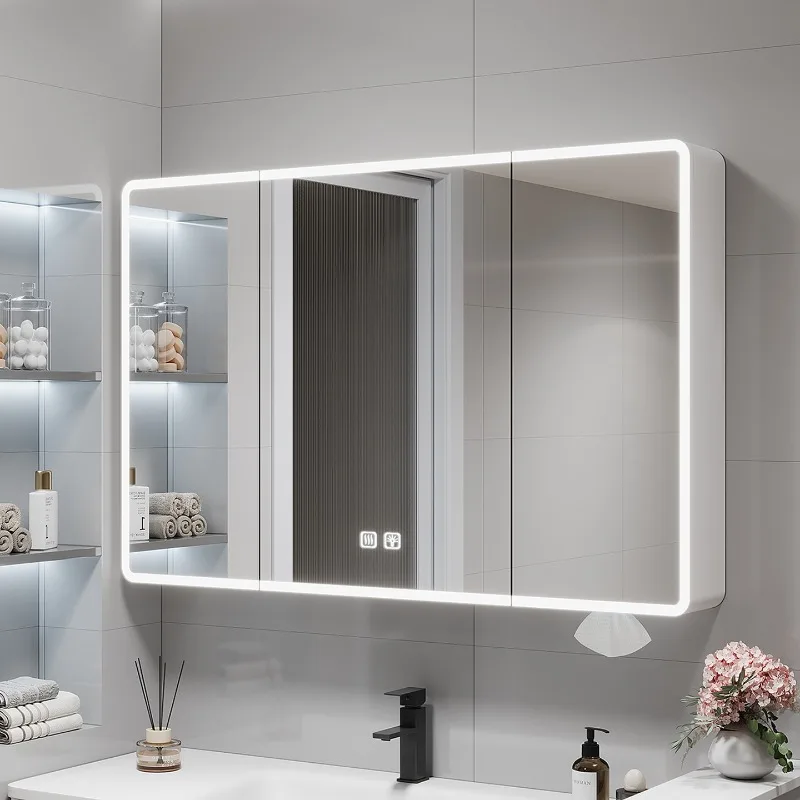 Bathroom Mirror LED Light Touch Sensor Anti Fog Anti Rust Wall Mounted Vanity Mirror Full Body Table Mirror Furniture Household