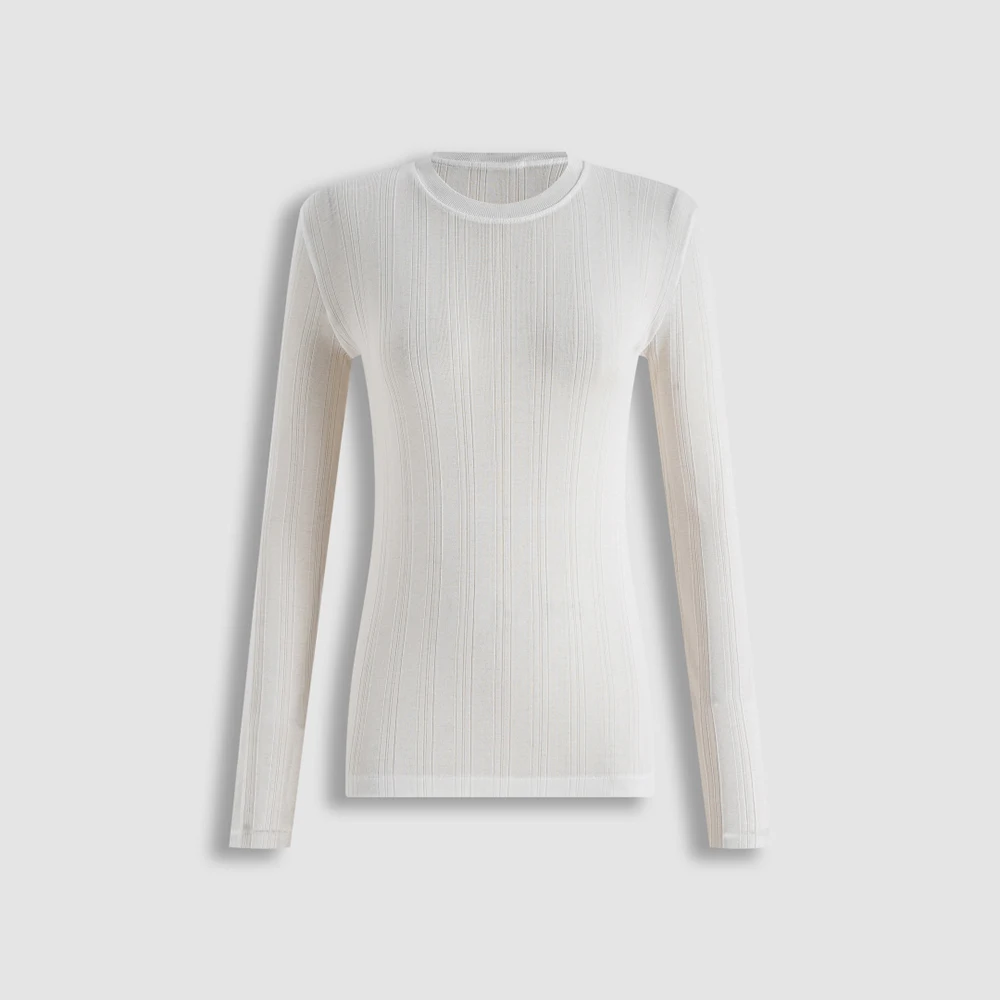 Ladies 100% Cotton Ribbed Long Sleeve T Shirt Crew Neck Slim Basic Bottoming Top Solid Color Elastic Soft Casual Women Daily Tee