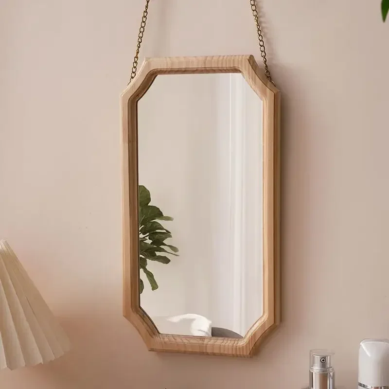 

Retro massief houten dressingspiegel Make-upspiegel Wandmontage Badkamer Toilet Wandmontage Ponsvrije rechthoekige badkamerspieg