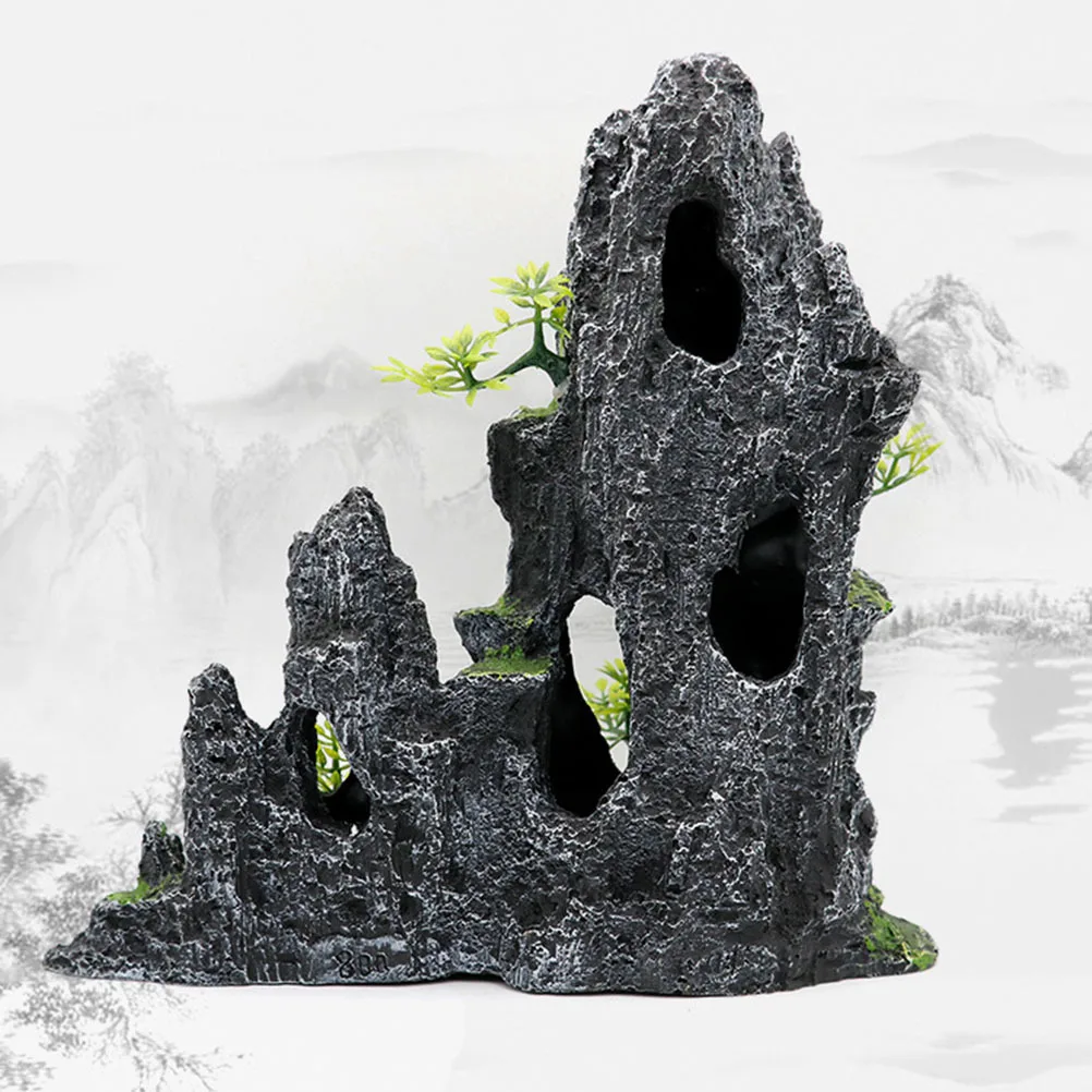 

Resin Peak Aquarium Rockery Artificial Mountain Fish Tank Decor Easy Clean Aquarium Ornament Enhance Visual Appeal