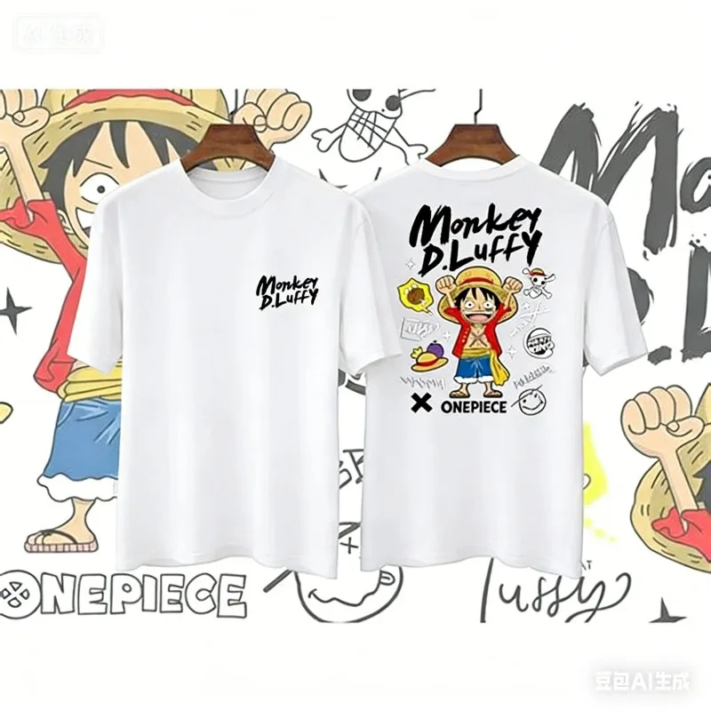 

Модная футболка унисекс 2026 года в стиле One Piece Luffy, летняя, свободного кроя, больших размеров, из чистого хлопка