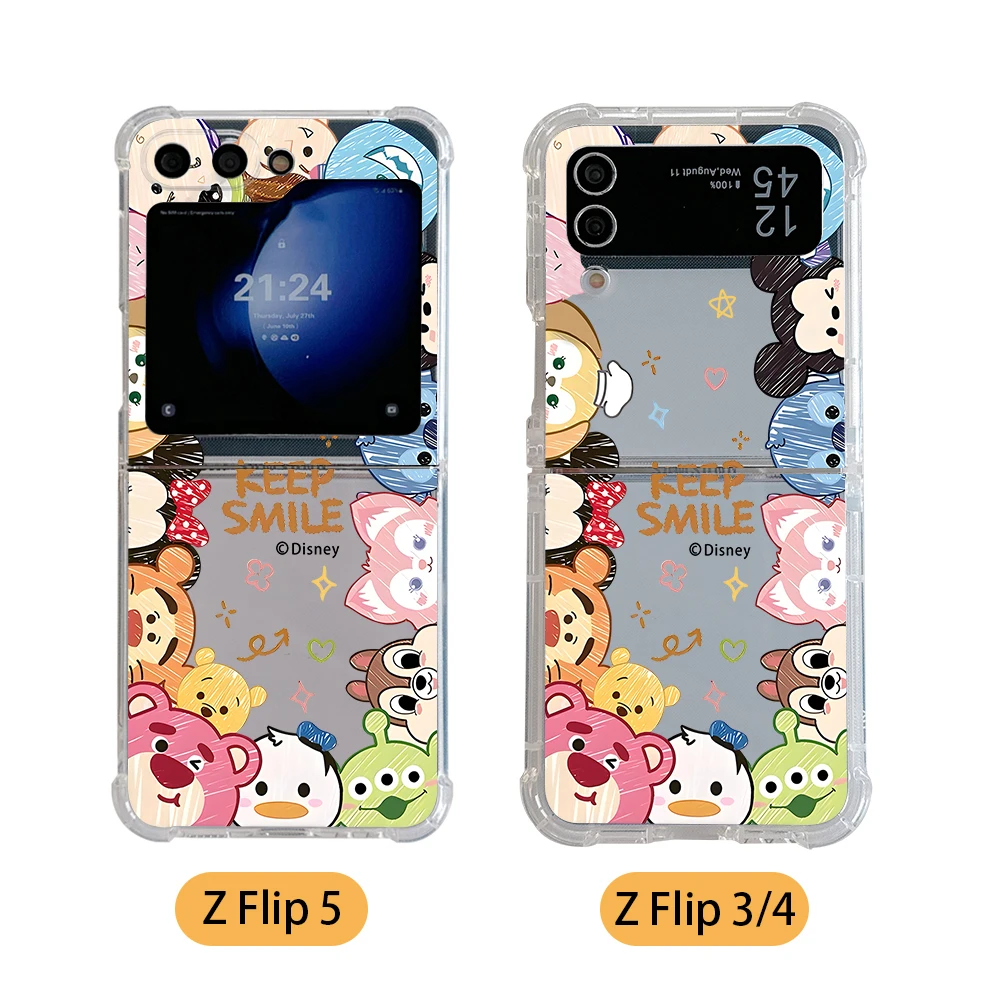 Cute Mickey Stitch octopus Hangyodon Phone Case for Samsung Galaxy Z Flip 3 4 Z Flip 5 Z Fold 4 5G PC Anti-fall Cover