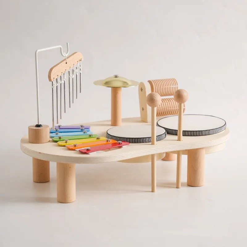Toddlers Musical Instruments Montessori Educational Toys Wooden Xylophone Drum Aeolian Bells Percussion Music Station Kids Gifts