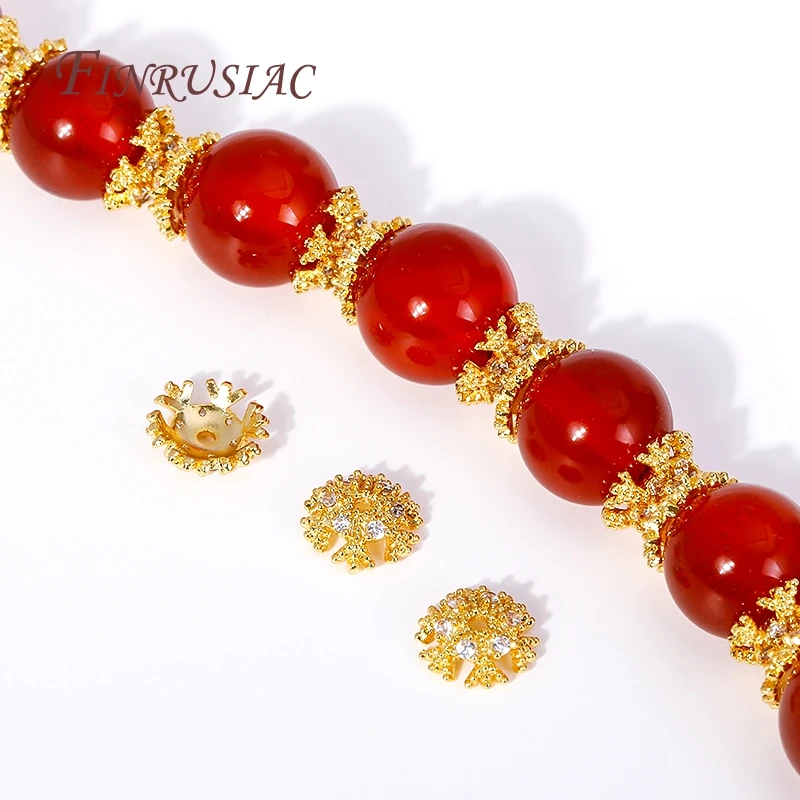 8 ミリメートル 18 18K ゴールドメッキ真鍮ジルコンスノーフレークビーズキャップフラワービーズエンドキャップ DIY ビーズジュエリーメイキング用品