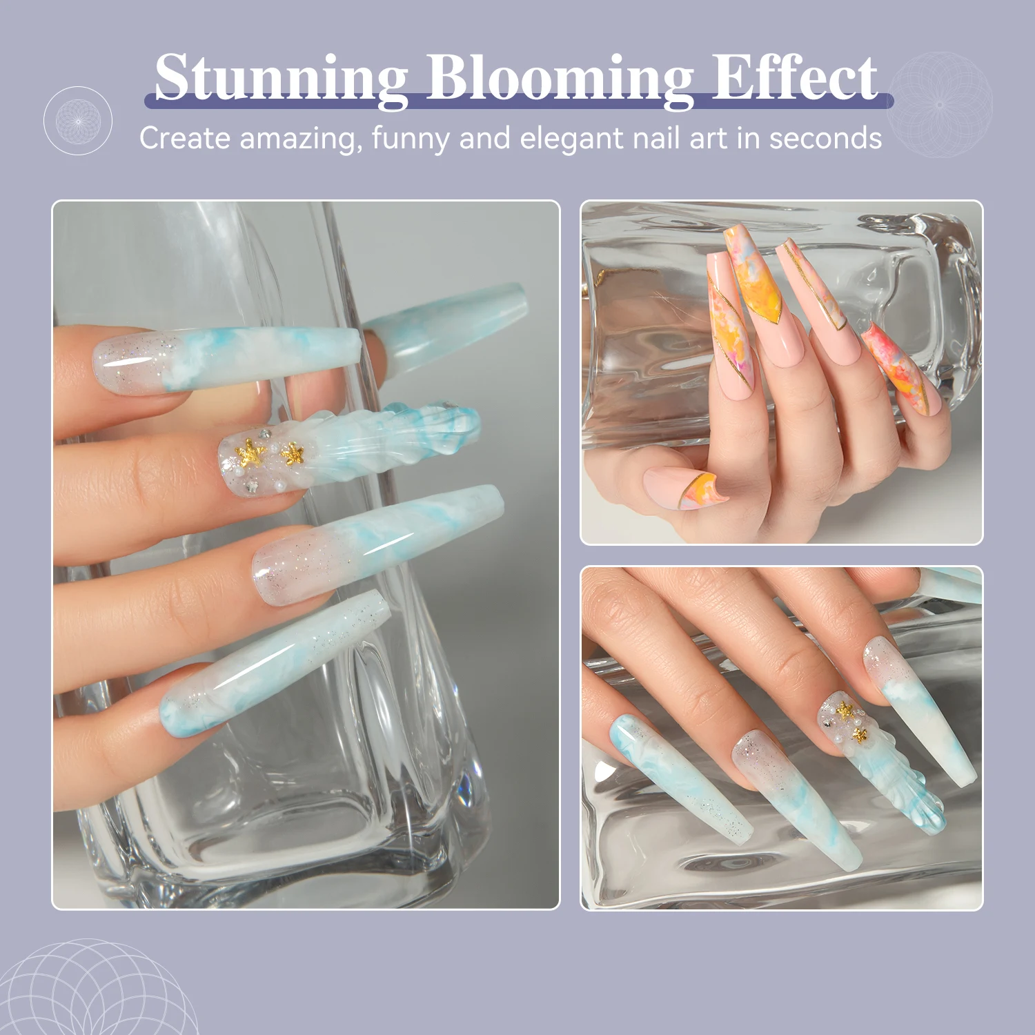 VENDEENI Nail Art New Design Universal Colors Gradient Effect Blooming Gel Polish Top Coat 15 ML Bottle Clear Bloom Gel Polish