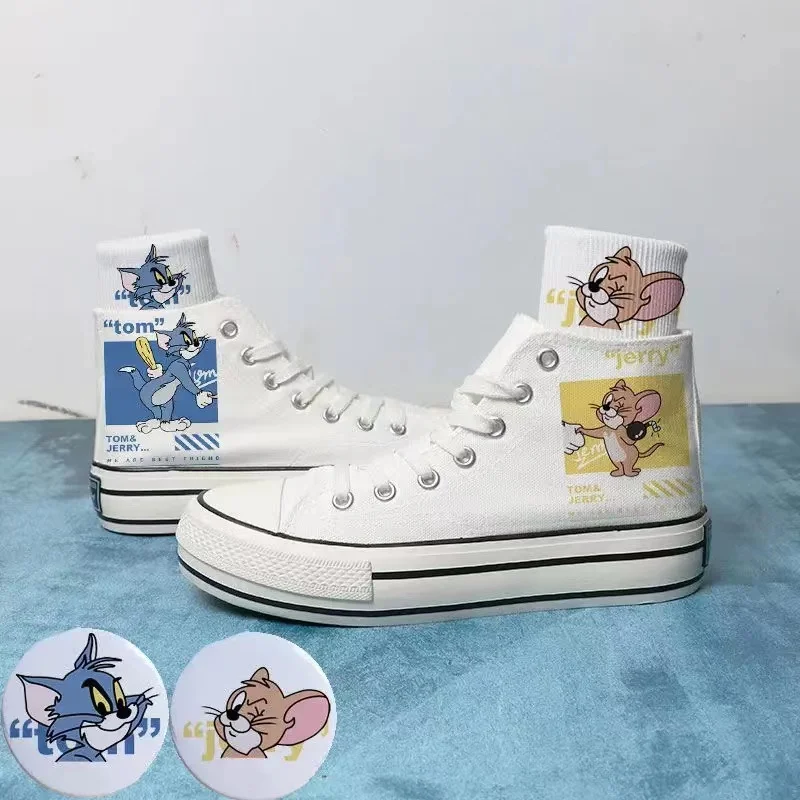 real photos Tom and Jerry cat and mouse 2024 New plus size Branded Students Soft Girl sprots Canvas Shoes women Casual Shoes