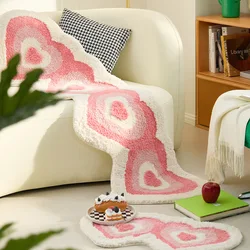 Long Tufting Pink Living Room Carpet Heart Shape Bathmat Bedside Rug Soft Bedroom Bathroom Mat Floor Pad Aesthetic Home Decor