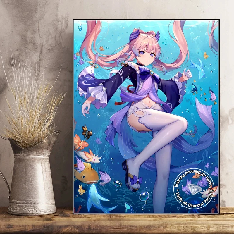 Genshin Impact Sangonomiya Kokomi Blue Anime Girl AB Diamond Art Painting Chinese Video Game Mosaic Cross Stitch Home Decor