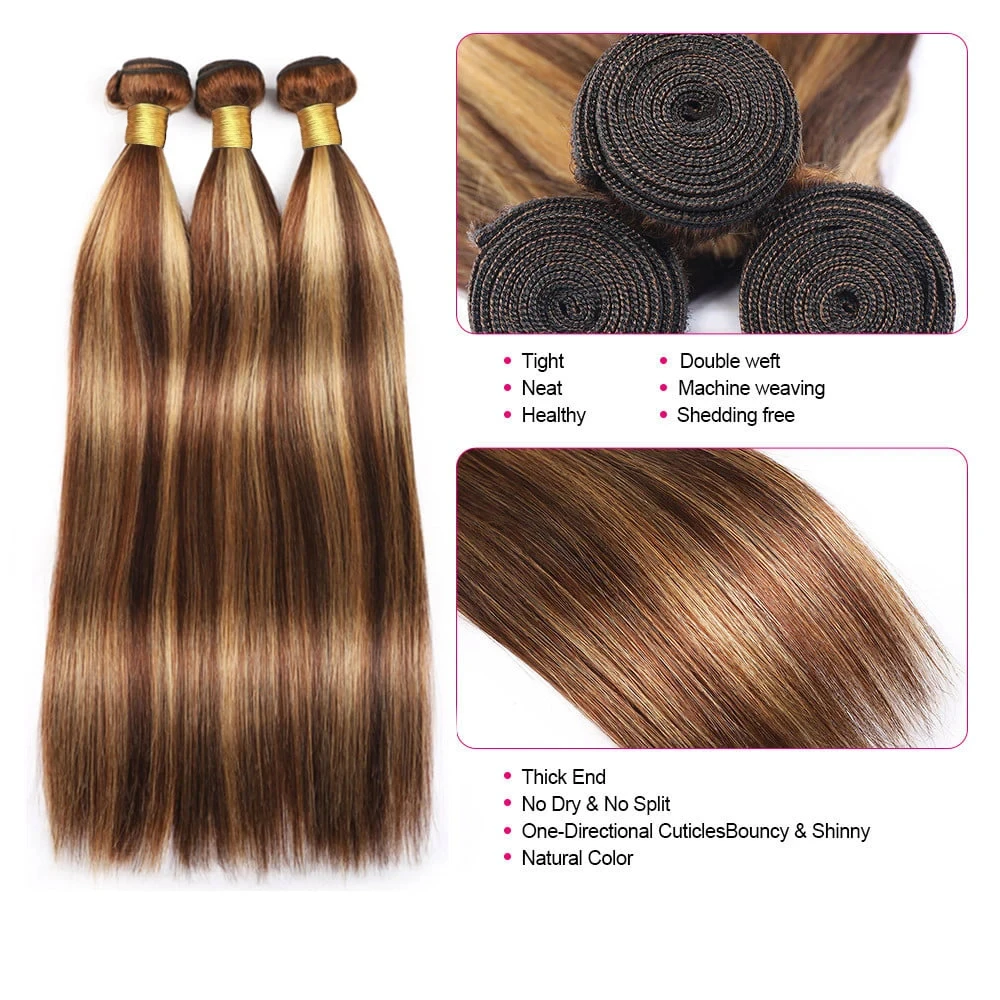 Bundel sorot 12A bundel rambut manusia lurus P4/27 warna Ombre madu pirang ekstensi rambut Brasil jalinan rambut