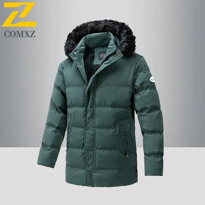 COMXZ الرجال القطن وسادة مبطنة سميكة فضفاضة مقنعين السفر سترة الخبز الثلجي 2025 التخييم الدافئة الباردة مقاومة الشتاء سترة