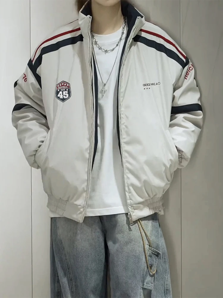 

Мужская двусторонняя утепленная хлопковая куртка в американском ретро-стиле, с воротником-стойкой, в стиле High Street, с пэчворком, весенняя