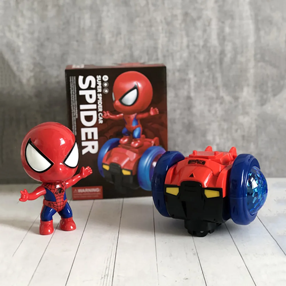 Spiderman Anime Figure Toys Cars Marvel Action Dolls Balance Cars Music Electric Kart Model Children's Toys Gifts for Boys Girls