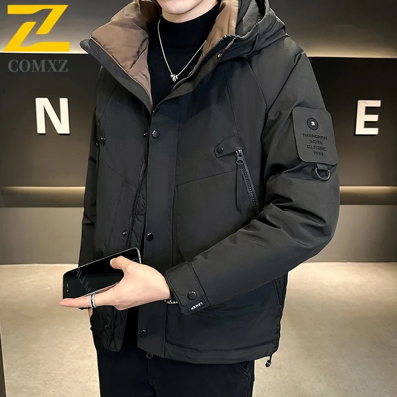 COMXZ Down Jacket 2025 Warm Windproof Outdoor Workwear Skiing Puffer Jacket High-Quality Minimalist Winter Jacket Men's Clothing