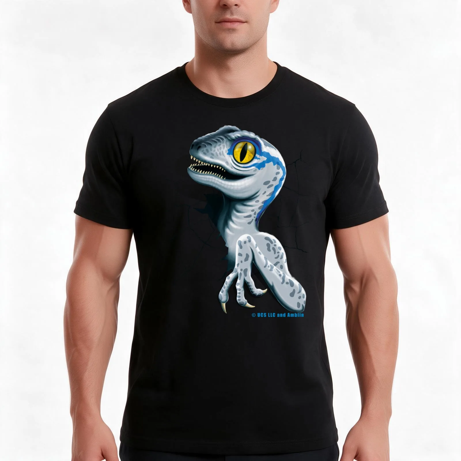 Jurassic World - Baby Blue Velociraptor T-Shirt, Summer Casual Cotton Tee, Oversized Streetwear Tops, Vintage Graphic Print