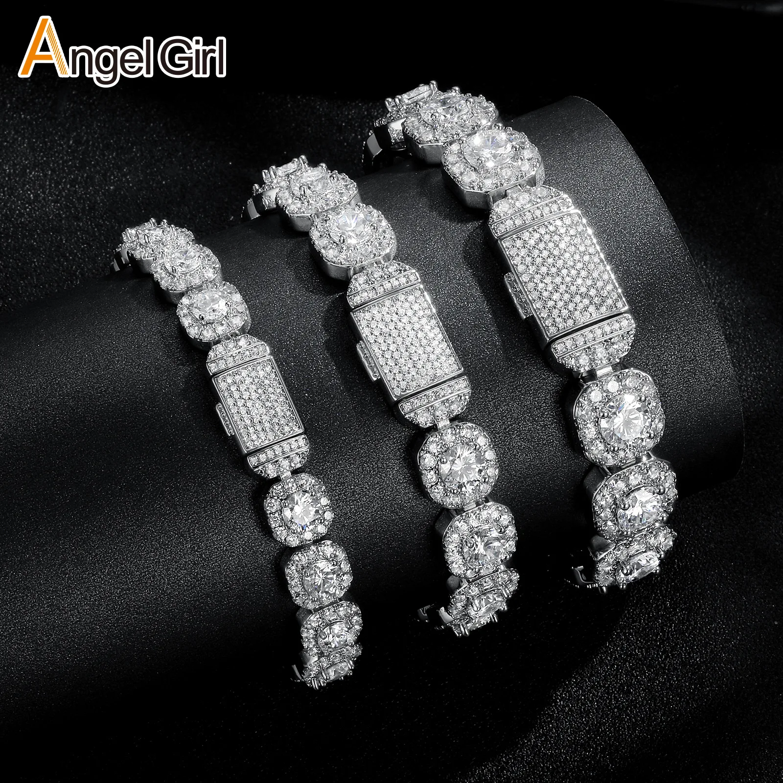 Sleek wide chain outlines highlight set moissanite for womens 10mm Cuban Ice Cut Bracelet along smooth PT950 platinum edges