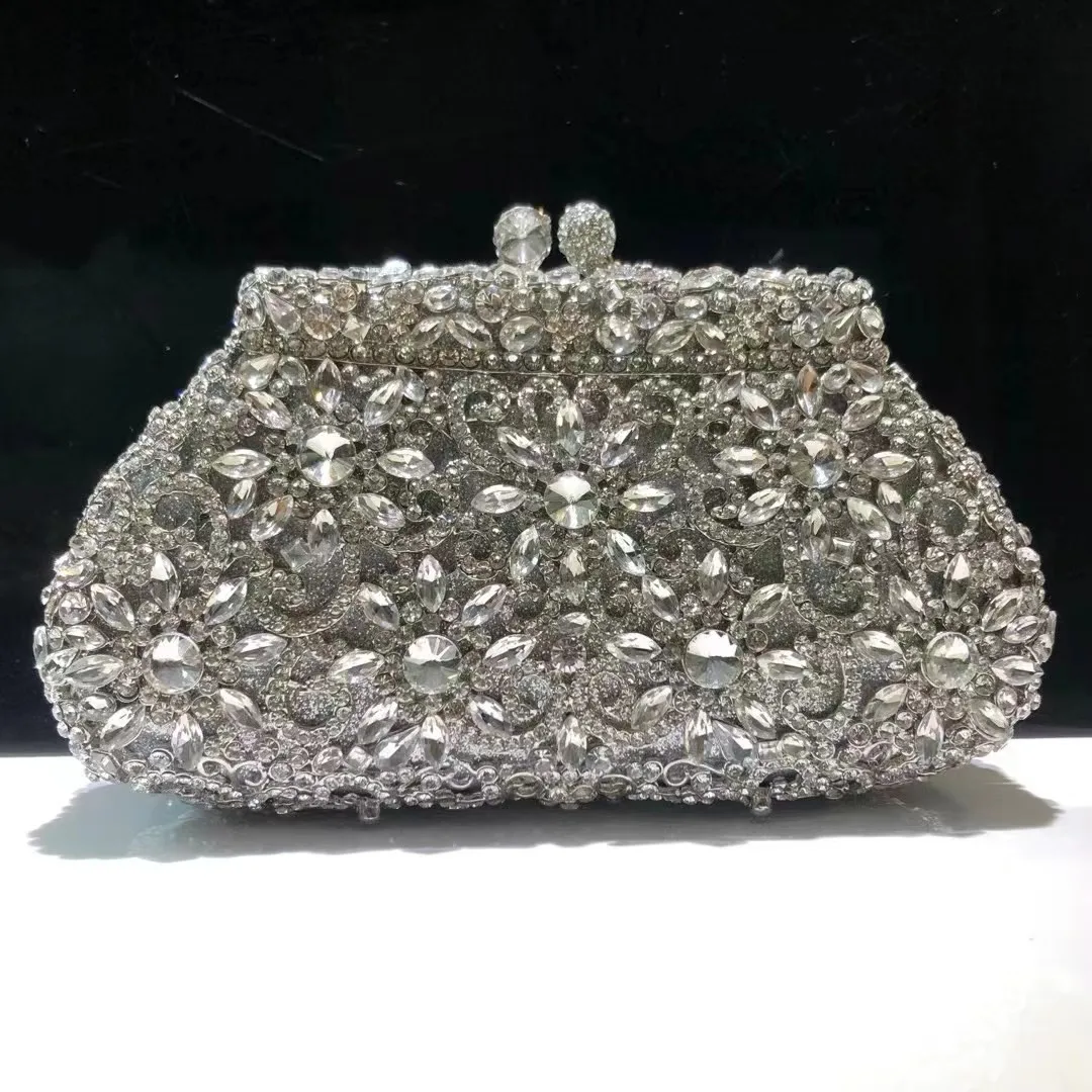 

Silver Rhinestone Wedding Clutch Crystal Women Purses For Lady Evening Clutches Handbags WHTUOHENG Girls Party Mini Minaudiere