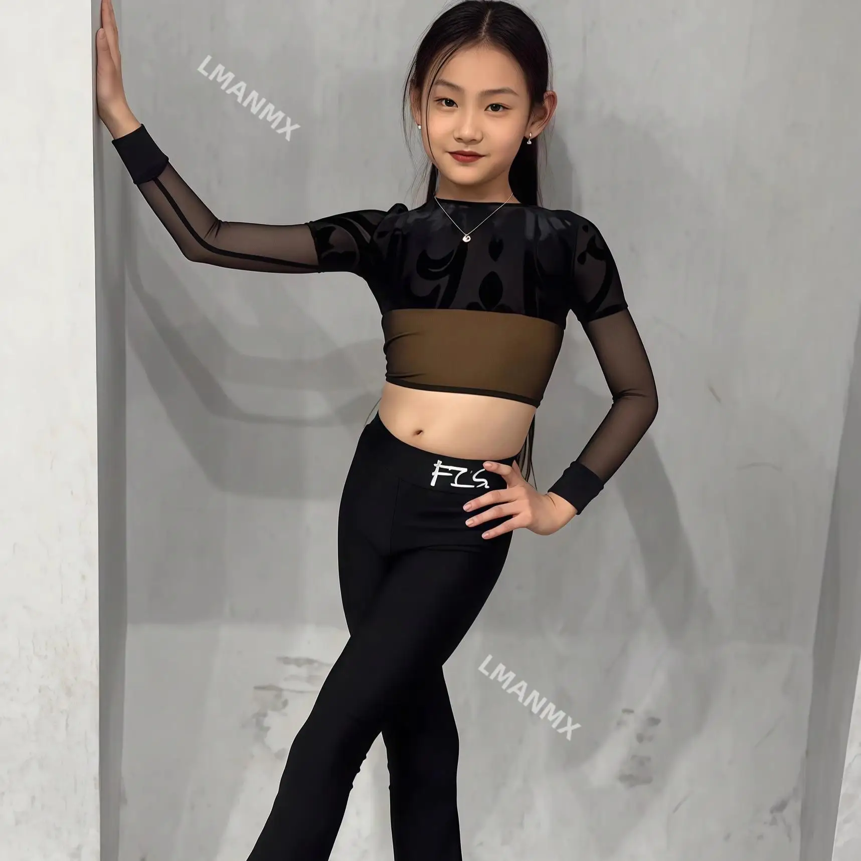 Latin Dance Dress Girls' Premium Edition Autumn/Winter New Bell shaped Pants Practice Suit Set