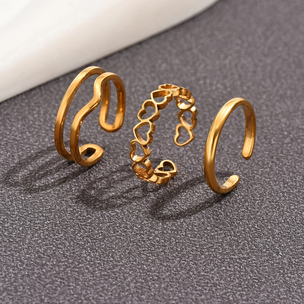 3Pcs/Set Filled Stainless Steel Smooth Toe Rings  for Women Plating14K Gold Adjustable Simple Silver Ring Summer Beach Jewelry