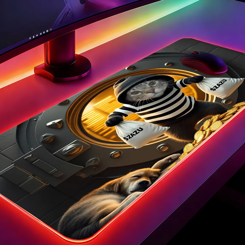 Silly Funny Cat M-Meme Z-Zazu Halloween Mouse Pad Gaming LED Table Pads Micro USB Backlit Rubber RGB Desk Mats Desktop XXL