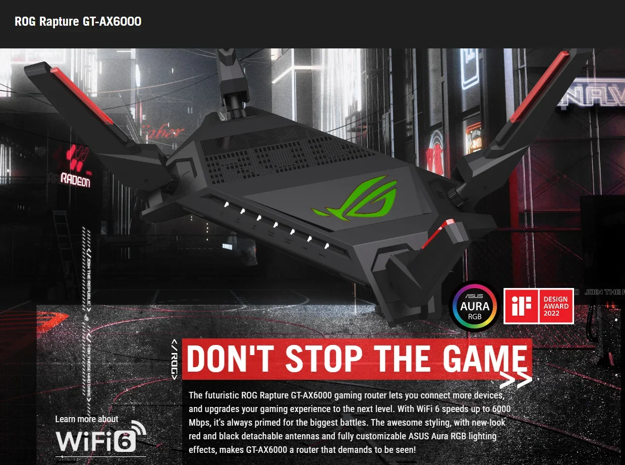 ASUS GT-AX6000 Wi-Fi 6 Router 802.11AX Gaming AiMesh WiFi Router