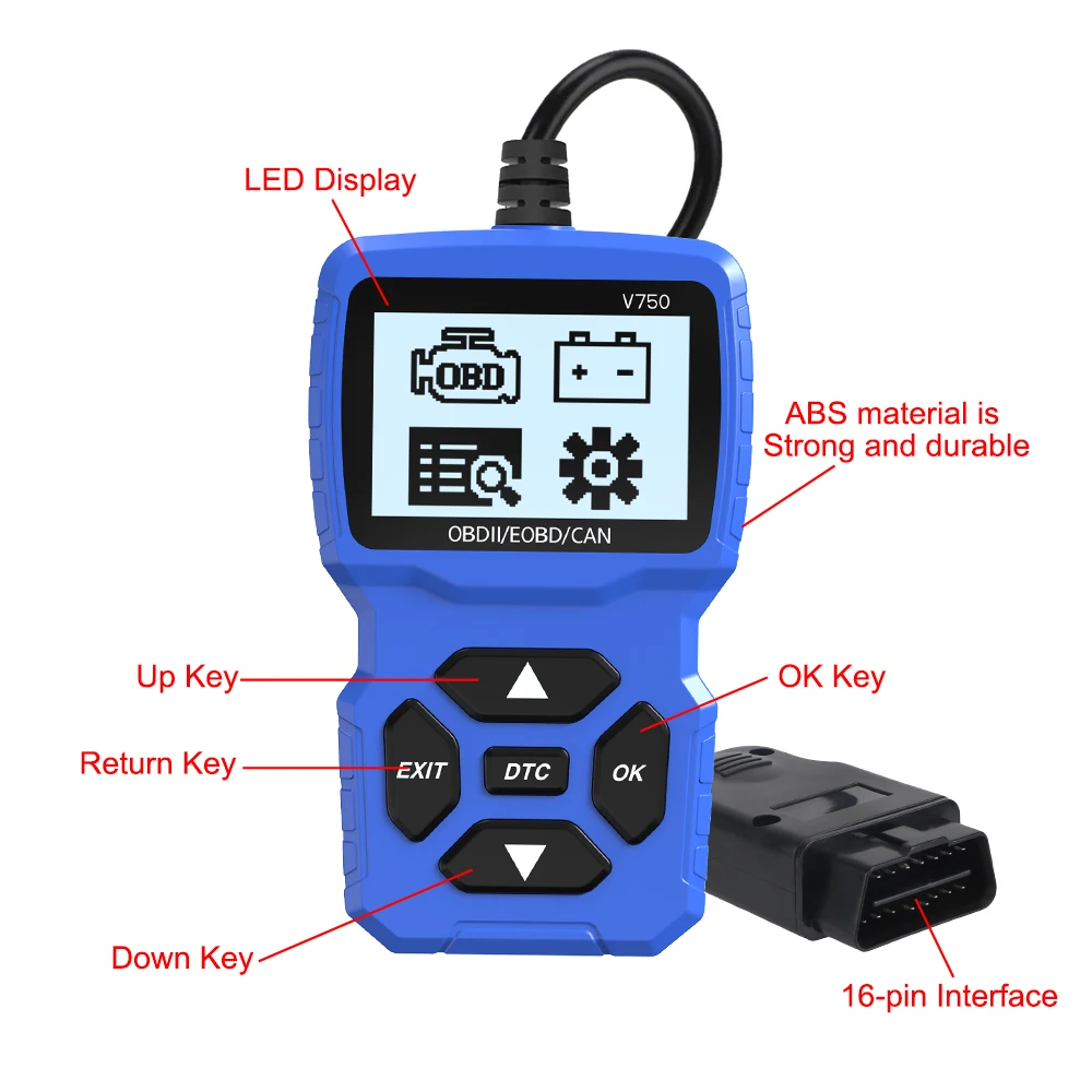 Multi-language Check Engine System Read Vehicle Information Battery Tester Car Diagnostic Tool Code Reader OBD2 Scanner V750