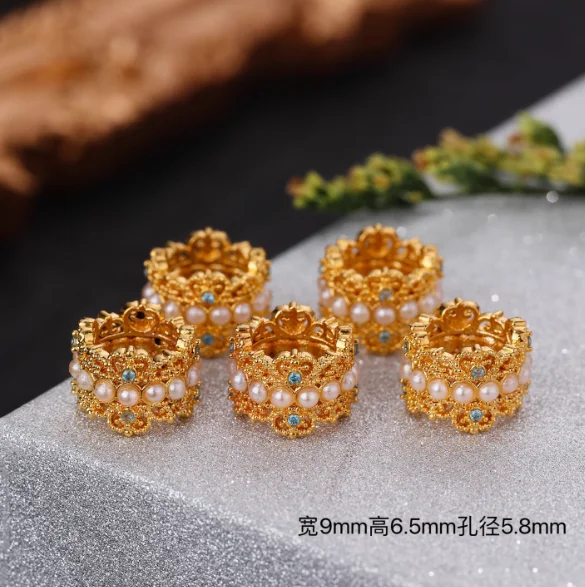 

new arrival big hole gold beads 5.8mm 18k karat gold spacers diy bracelets pearls stoppers