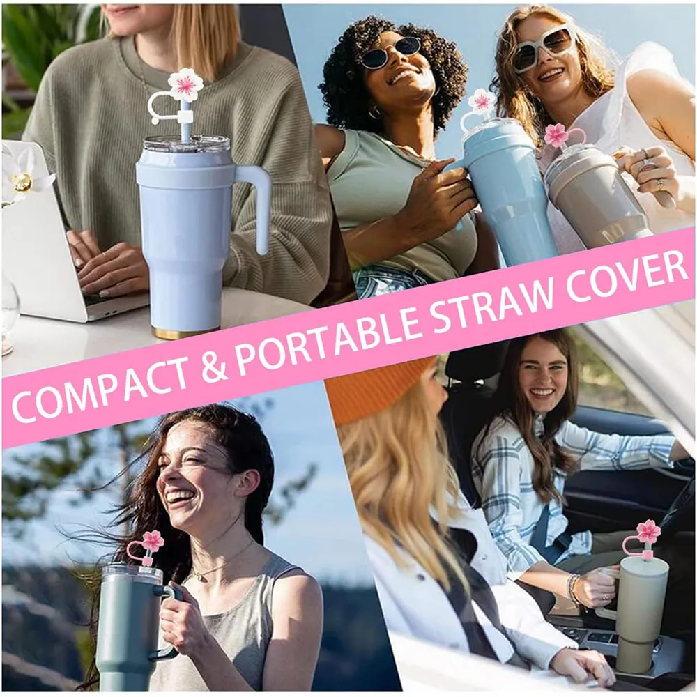 2/4pcs Straw Cover Cap for Stanley Cup Accessories,Silicone Straw Topper 10mm Reusable Straw Tips Lids Flowers Tip Covers