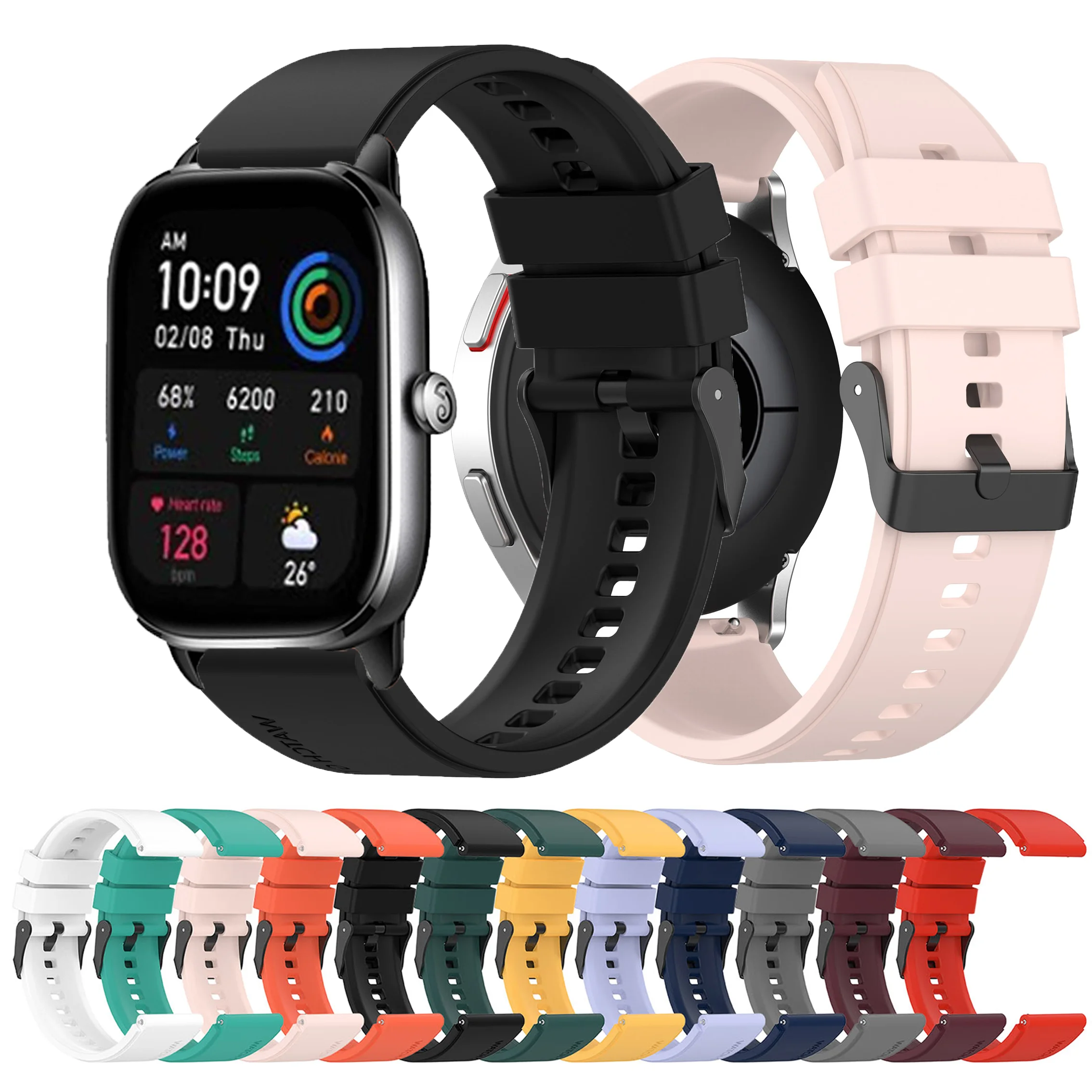 화미 아마즈핏 GTS2 GTS4 미니 GTS3 GTS2e 네오 GTS 2 3 4 2e 네오 액티브 액티브2 팔찌 스포츠 손목밴드 20mm 실리콘 스트랩 밴드