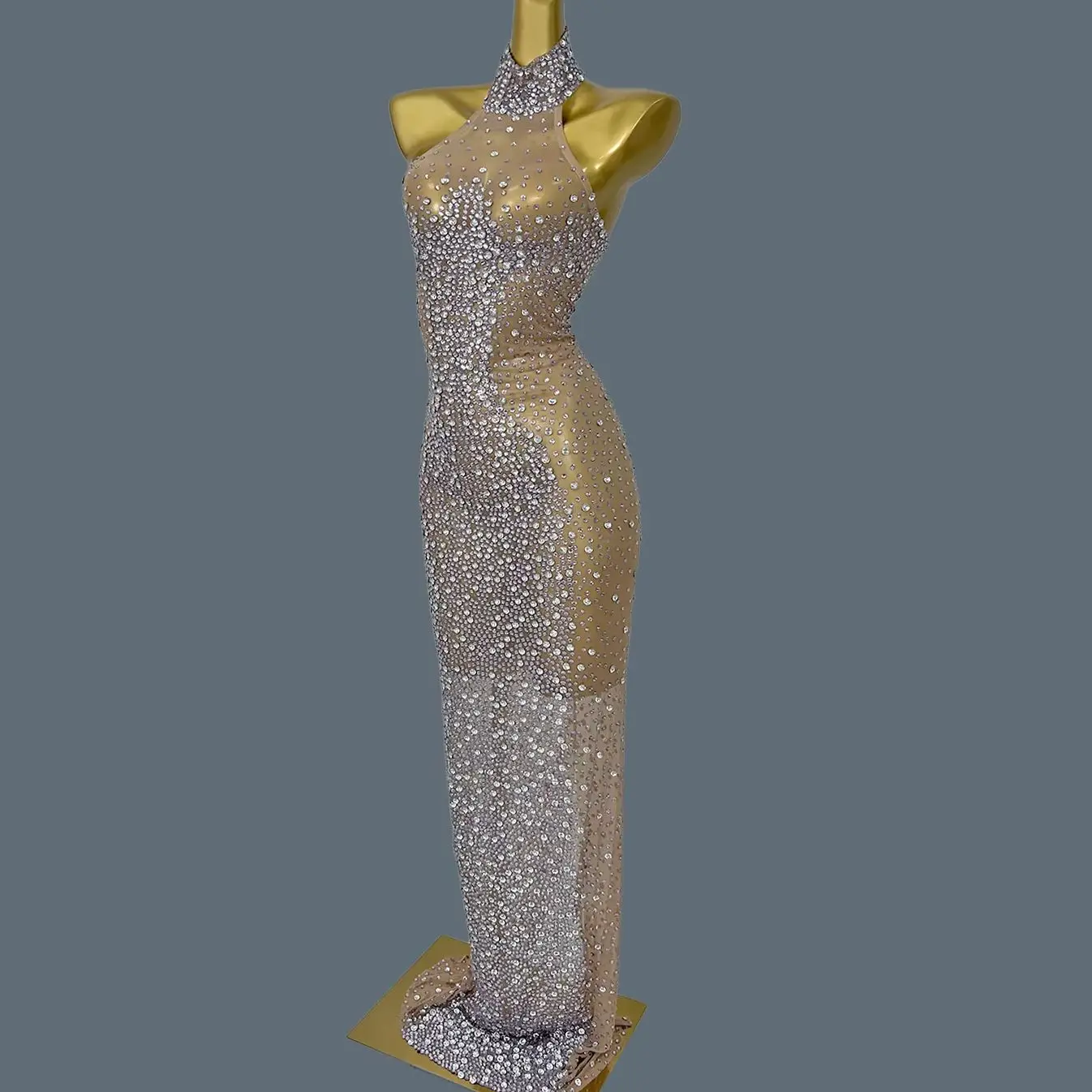 Haute qualité luxe élégant femmes robe de bal anniversaire célébrer fête reine robe de soirée maigre sans manches cristaux robe Fuli