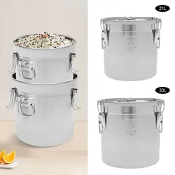 21L/33L Airtight Rice Bucket Canister Food Storage Container 304 Stainless Steel