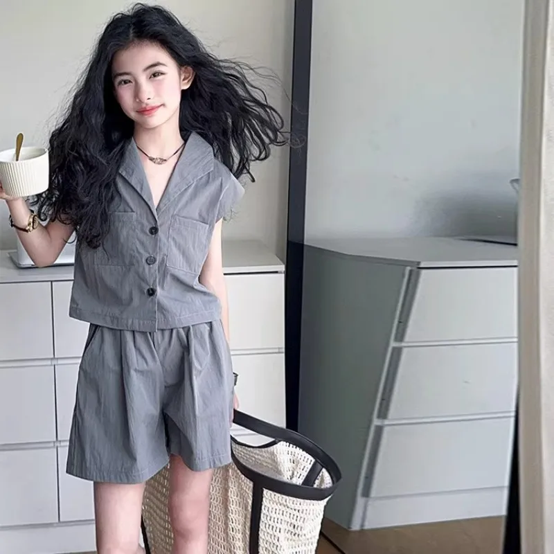 

Girls' suit, vest suit, summer foreign fashion 2025 new little girl model catwalk fashion trendy clothes
