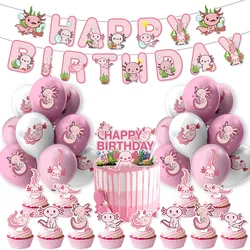 Pink Cute Axolotl Theme Girl's Birthday Party Supplies Decor Animal Balloon Banner Backdrop Cupcake Topper Kid Baby Shower Gifts