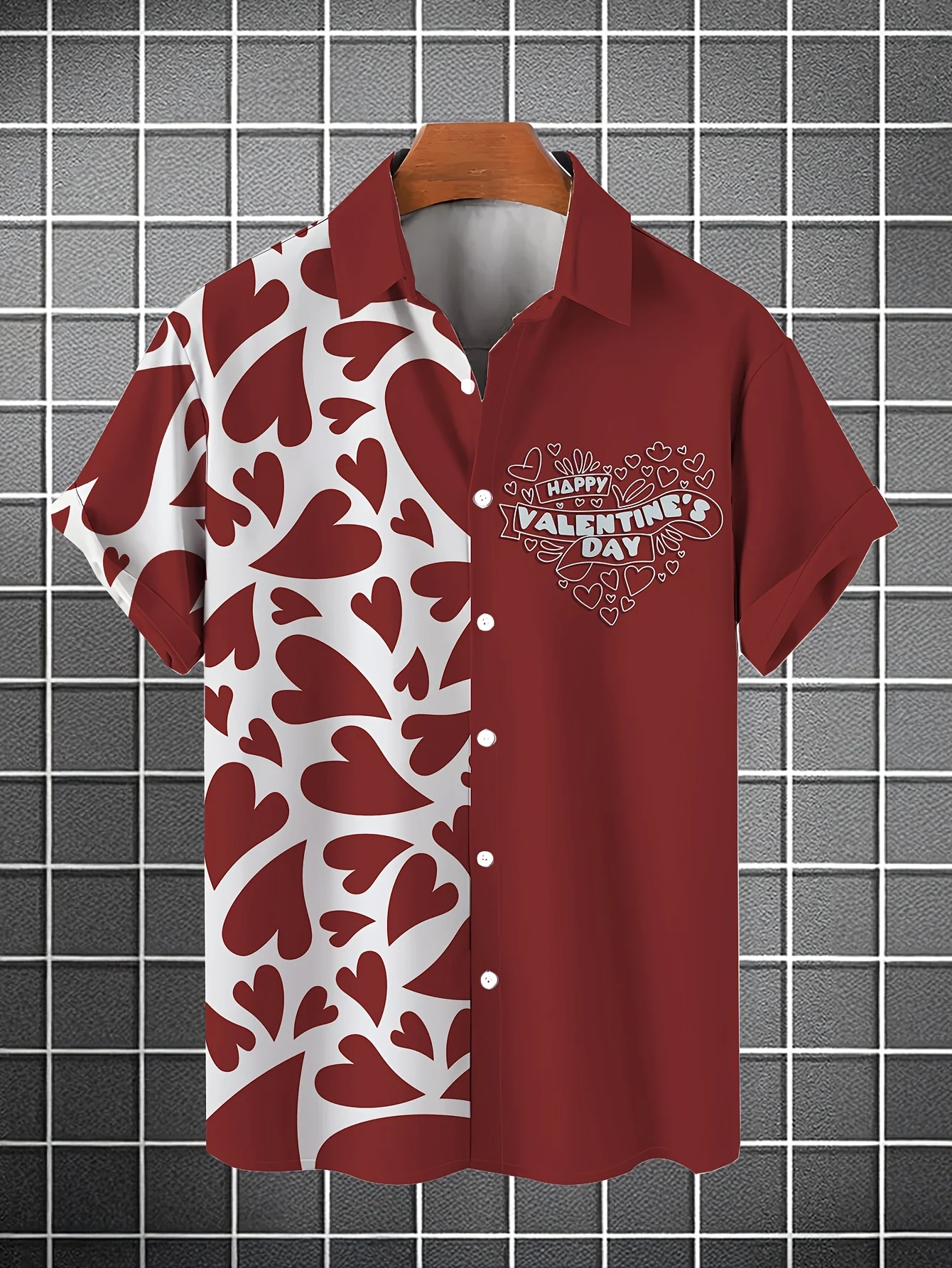 Valentine's Day Clothes | Men's Valentine's Day Love Confession Shirt - Casual and Stylish Heart-shaped Printed Button Up Shirt,