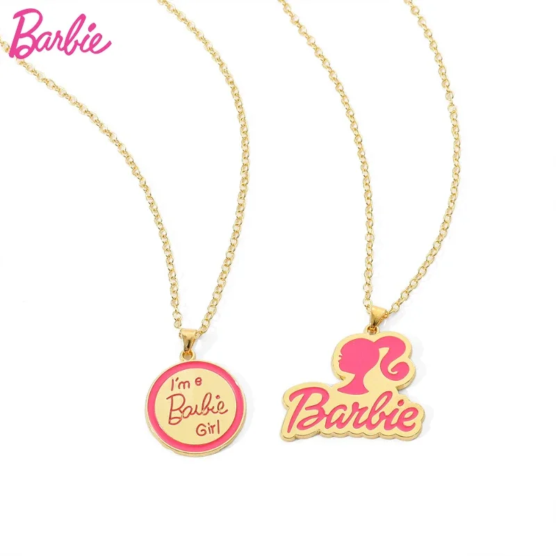 Kawaii Barbie Element Gold Necklace Head Pattern Cartoon Clothes Accessories for Girls Princess Metal Pendant Women Jewelry Gift