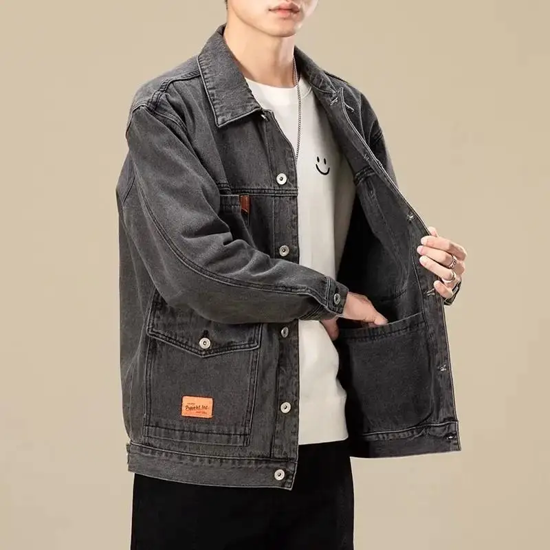 Retro American Denim Jacket Men's Trendy Handsome  Welding Site Loose Multi-Pocket Workwear Jacket Autumn Winter