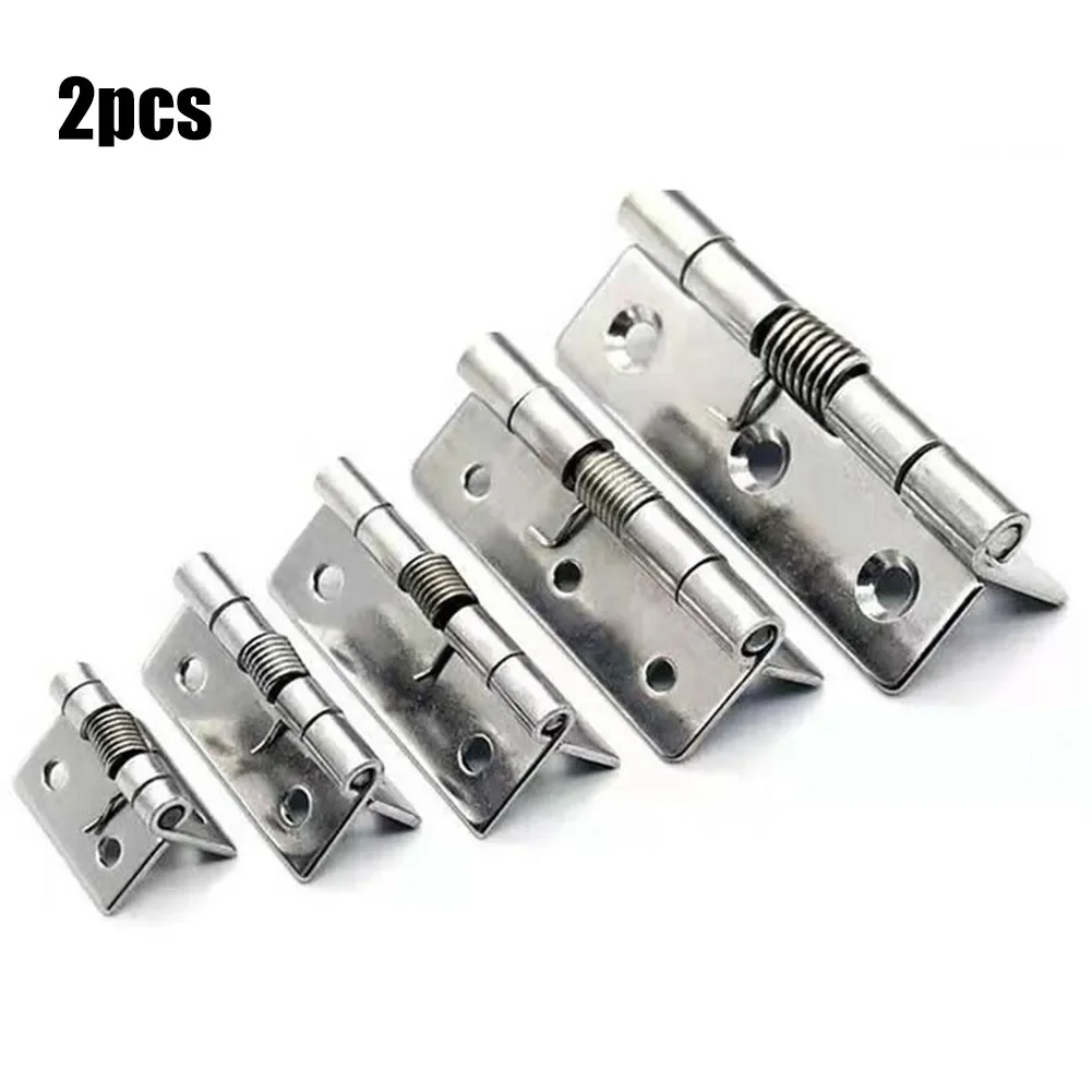 2pcs 1/1.5/2/2.5/3Inch Silver Spring Door Hinge Stainless Steel Self Closing Design Household Hardware Windows Cabinets Boxes