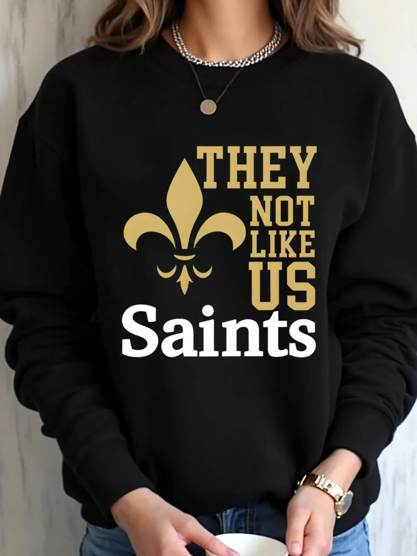 

Женская толстовка большого размера на День Благодарения Fleur De Lis Saints They Not Like Us с принтом Уличная одежда