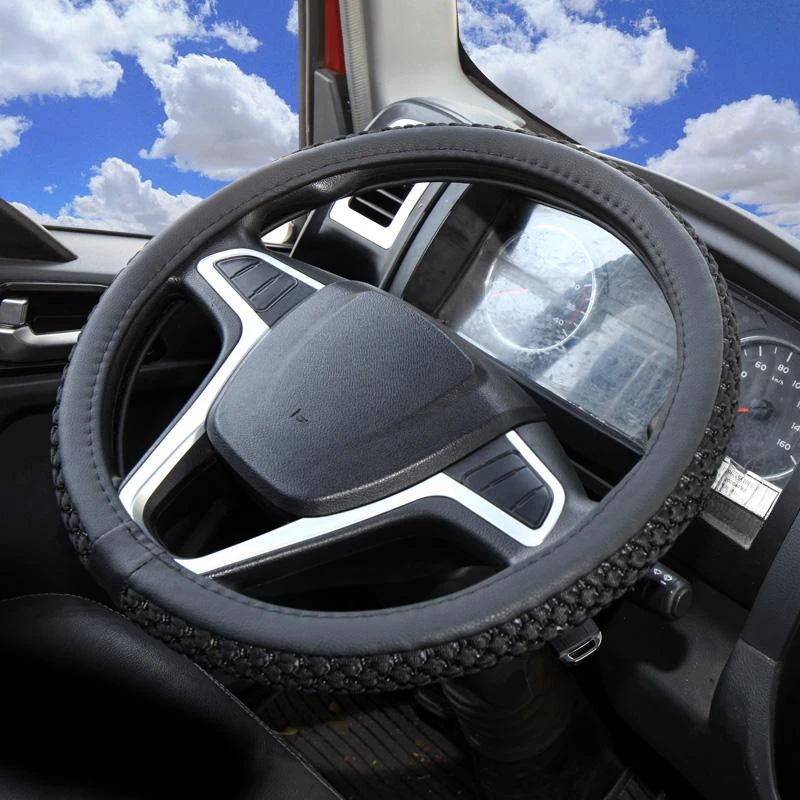 Non-slip Truck Steering Wheel Protective Cover PU Leather and Ice Silk Stitching Personality 40-50cm 16-20in