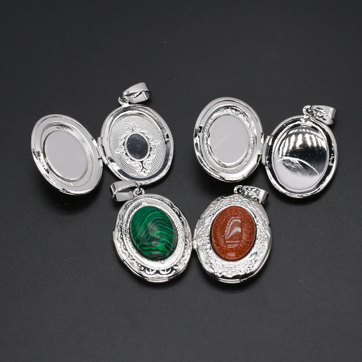 White-plated copper k Inlaid with semi-precious stone aventurine and synthetic goldstone photo frame diy Accessories