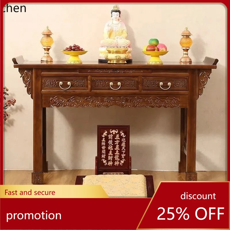 CZ Solid Wood God of Wealth Offering Table Home Incense Ancestor Altar Cabinet Buddha Statue Worship Table