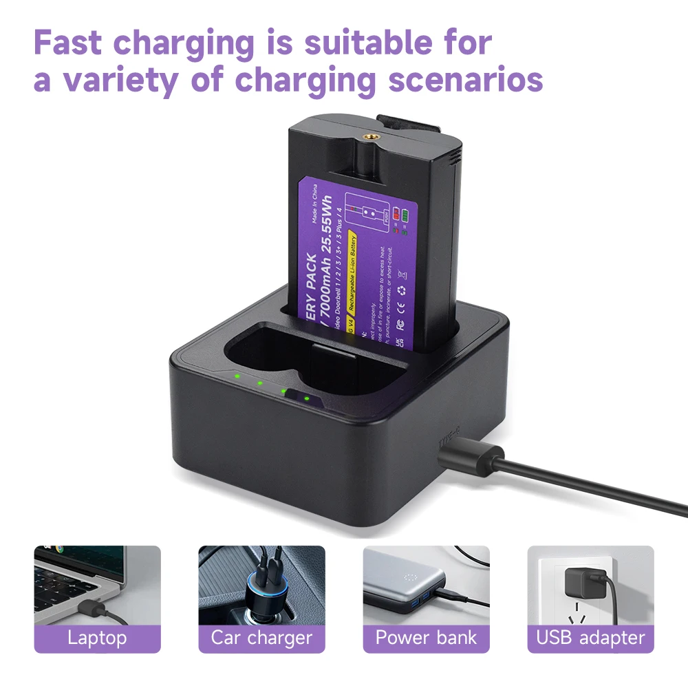 Battery for Ring Video Doorbell 4 3 Plus 3.6V 7000mAh Li-ion Battery for Ring-Video 3 2 1 for Spotlight Cam Solar + Fast Charger