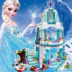 Disney Frozen Dream Princess Elsa Ice Castle Princess Magic Castle Set Building Blocks Gift Toys