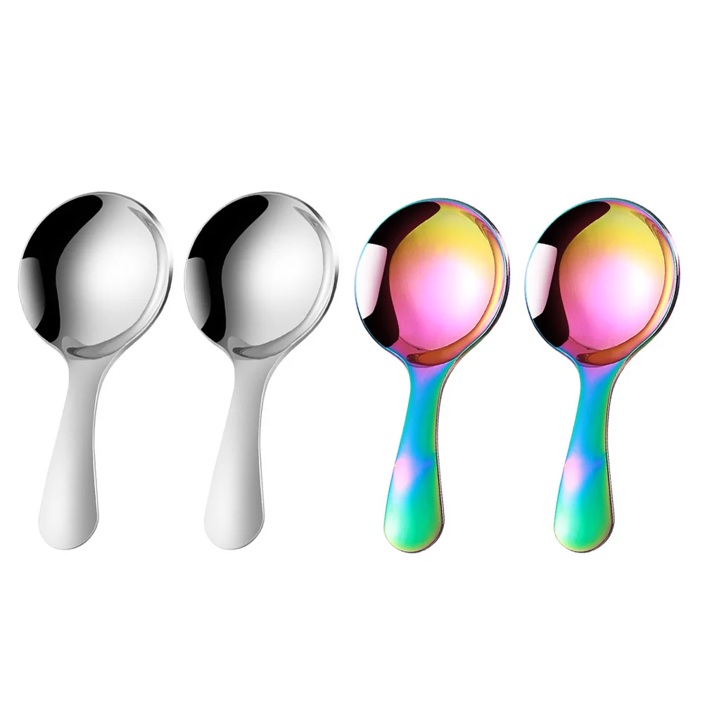 

4pcs Kids Stainless Steel Spoons Multifunctional Round Design Smooth Finish Easy Clean Toddler Learning Spoons For