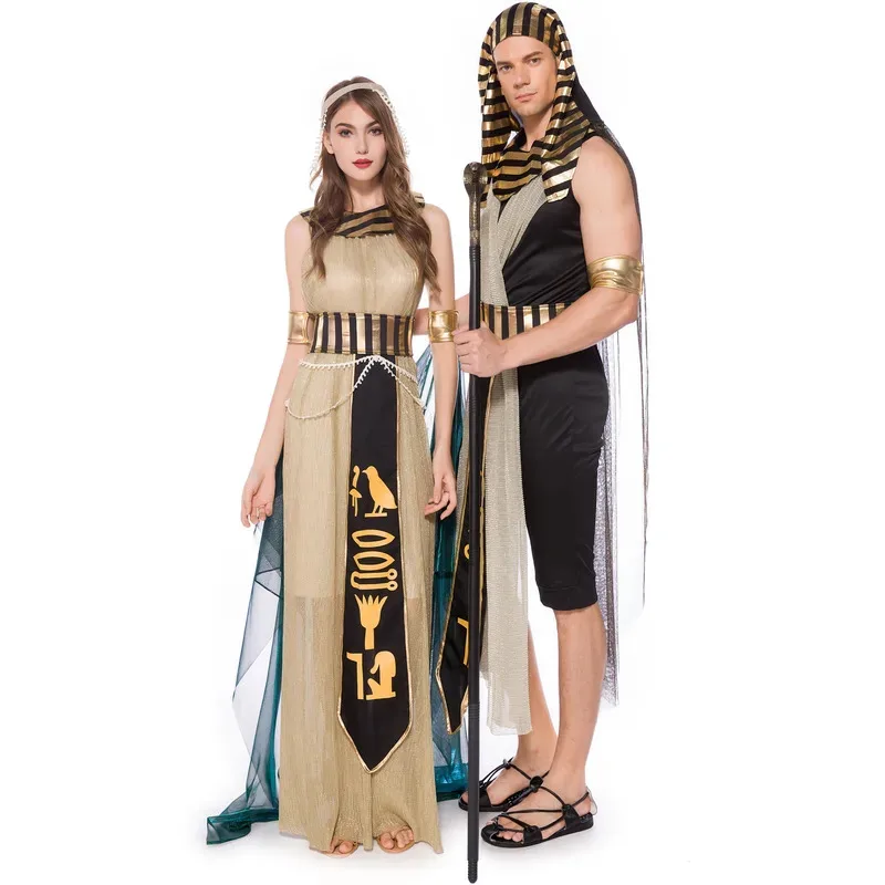 Disfraz adulto negro dorado Egipto faraón egipcio Príncipe rey emperatriz Cleopatra reina Cosplay vestido de lujo para hombres y mujeres