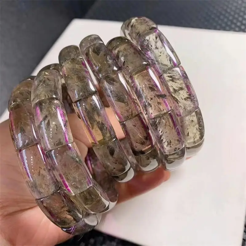 Natural Auralite Bangle Women Trendy Reiki Healing Elastic Yoga Energy Wristband Jewelry Gift 1pcs 10x15mm