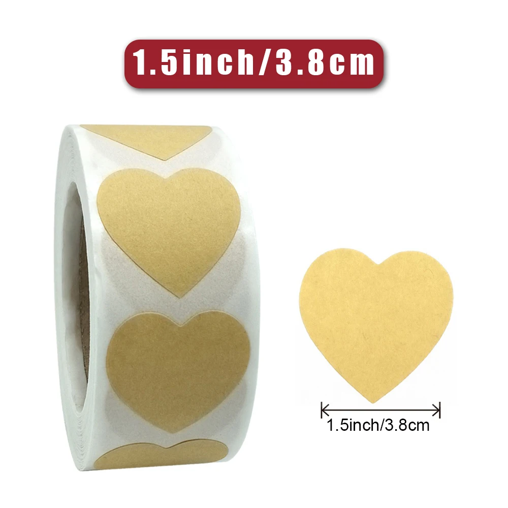 500pcs/roll Heart Shape Blank Brown Kraft Paper Adhesive Labels Handmade Tags Envelope Paper Baking Dessert Cake Sticker