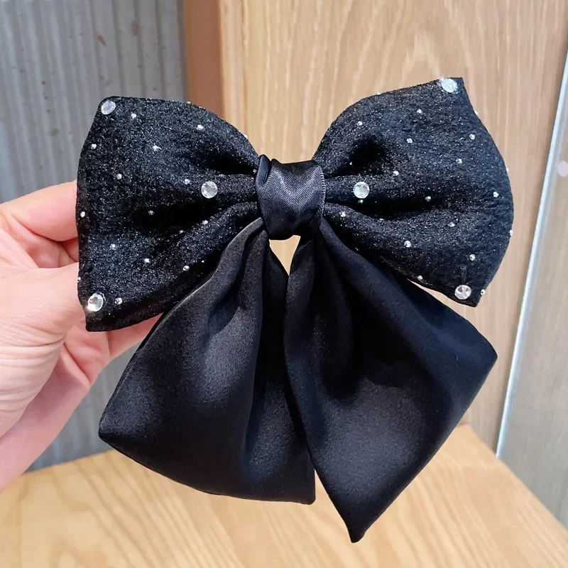 Korean Fashion Rhinestone Bow Hairpin Sweet Hair Accessories Female Ponytail Clips Headpiece Hair Accessories for Womeni-Remiel